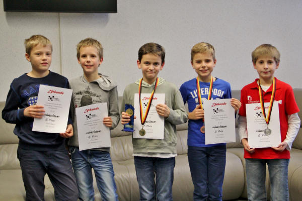 U12, v.l.n.r.: 5. Paul Kallweit (SSC Rostock), 4. Hugo Rste (TSV Makkabi Rostock), Landesmeister U12: Benedikt Wurst (SSC Rostock), 3. Aaron Bre (SAV Torgelow), 2. Jannis Troyke (FHSG Stralsund)